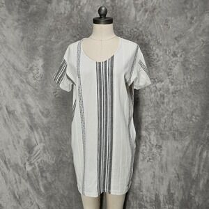 Kealopiko Shift Dress Womens Medium White Black Striped Pockets Cotton Blend